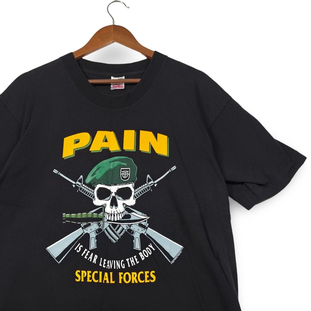 Vintage 1993 Special Forces T-Shirt Pain Is Fear Leaving Body Skull Military‎ L